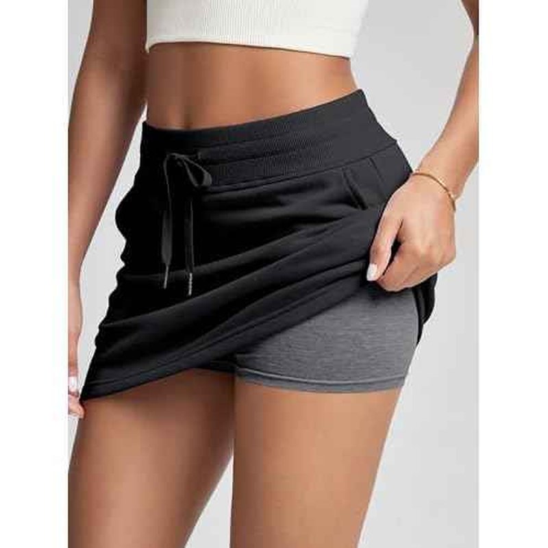 ODODOS Women's Cotton French Terry Skorts Drawstring Tie Built-in Shorts Daily Skirts with Pockets