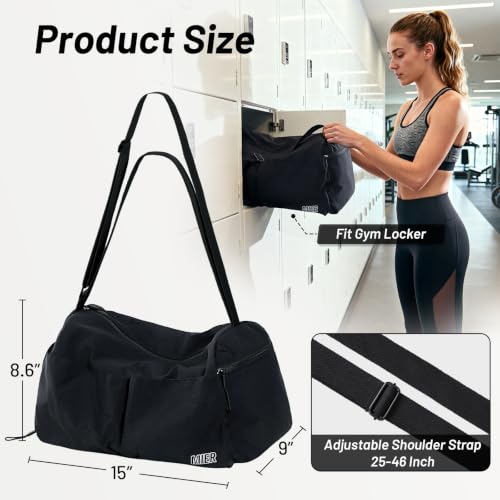 MIER 19L Small Gym Bag for Women with Shoe & Wet Pocket - Black