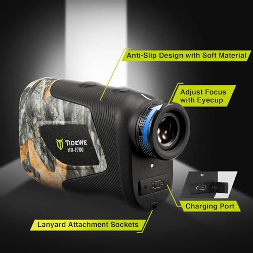 TIDEWE Hunting Rangefinder with Rechargeable Battery, 700Y Camo Laser Range Finder 6X Magnification, Distance/Angle/Speed/Scan Multi Functional Waterproof Rangefinder with Case