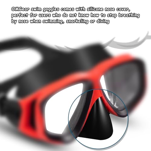 Children Dive Mask Two-Lens Swim Goggles with Nose UV Protection Recreation Tempered Glass Free Diving Goggles Snorkeling Mask (Red008)