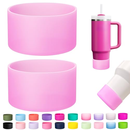 LONPARRY 2-Pack Silicone Boot for Stanley Cup Quencher IceFlow Rubber Bottom Sleeve Protector for Stanley Tumbler Car Travel Cup Bottle Bottom (CLear Fuchsia)