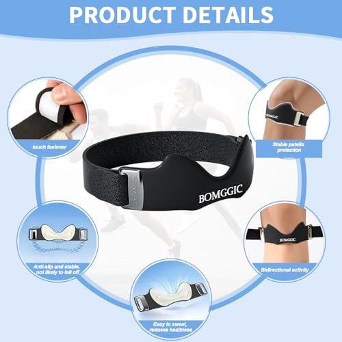Patellar Tendon Support Strap for Men & Women, Adjustable Knee Brace with Targeted Pressure Pad & Non-Slip Silicone for Patella Tendonitis - Flex Wrap Knee Band for Running, Fitness, Hiking, Volleyball (Black)