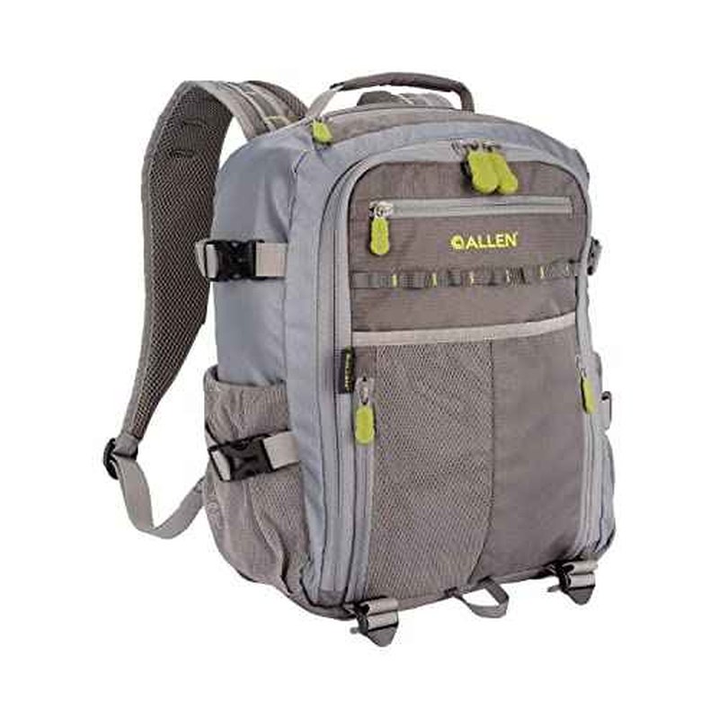 Allen Company Chatfield Compact Fishing Backpack, 12" L x 6" W x 15" H, 17.6 liters, Gray/Lime