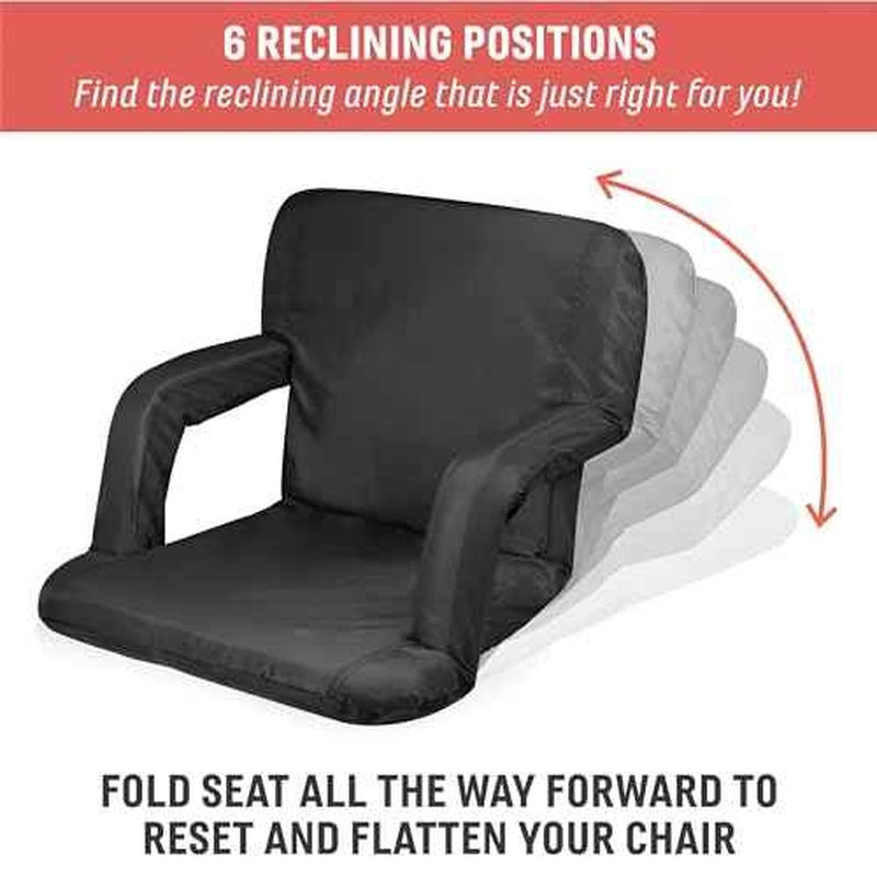 PICNIC TIME Ventura Portable Reclining Stadium Seat with Back Support, Folding Bleacher Chairs with Back and Cushion, Thick Padded Stadium Seat and Armrest and Six Backrest Positions, (Heathered Gray)