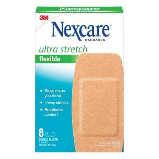 Nexcare Soft 'n Flex Knee & Elbow Bandages, Flexible Fabric, 2 in x 4 in, 8 Count (Pack of 24, 192 Total)