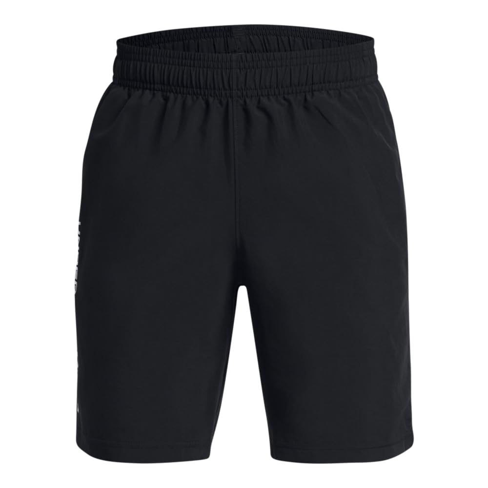 Under Armour Boys Woven Wordmark Shorts, (001) Black / / White, Medium