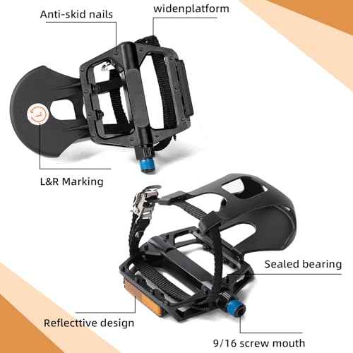 1 Pair Bike Pedals with Toe Cages for Peloton, Spin, & Outdoor Bikes - Aluminum 9/16" Replacement Parts