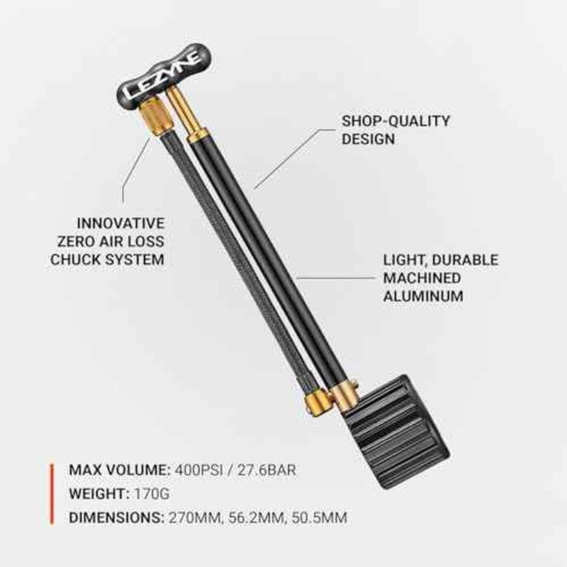 LEZYNE Shock Drive Bicycle Hand Pump, High Pressure 400psi Shock Pump, Portable, Mountain & Road Bike Pump