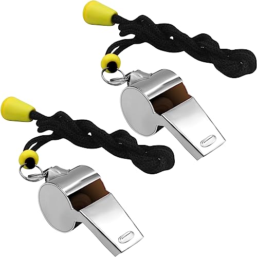 WONAPAD Whistle, Stainless Steel Sports Whistles with Lanyard, Loud Crisp Sound Whistles Great for Coaches, Referees, Teachers and Polices (2PCS)