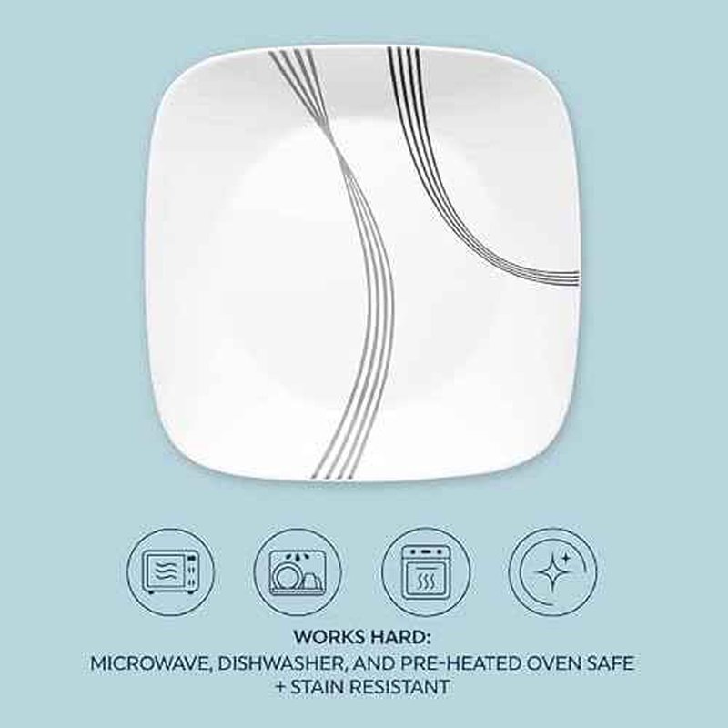 Corelle Urban Arc 16pc, Service for 4, Dinnerware Set, 8 Plates Bowls, Chip & Break Resistant, Dinner and Corelleware White