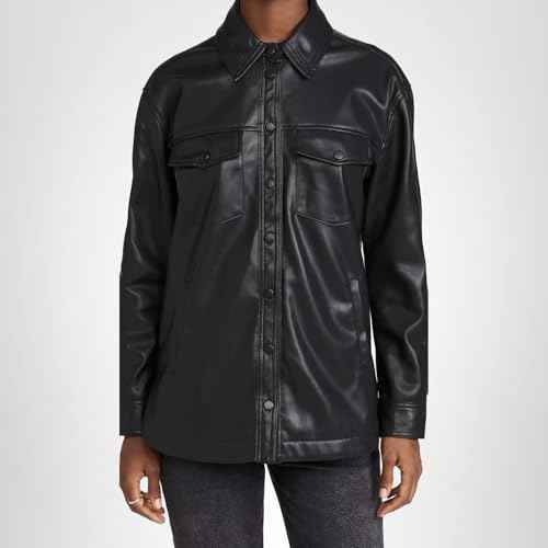 [BLANKNYC] Womens Black Vegan Leather Shirt Jacket, Black, X-Small US