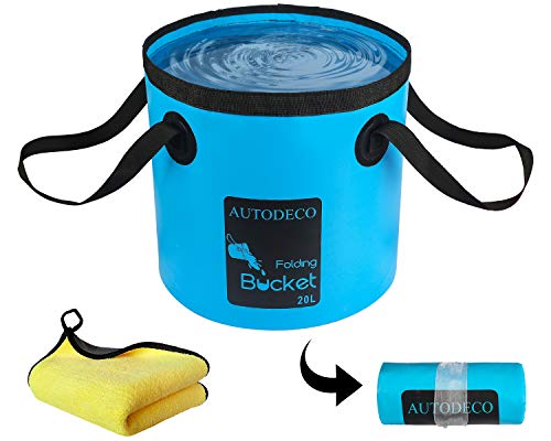 AUTODECO Collapsible Bucket 5 Gallon Container Folding Water Bucket Portable Wash Basin for Camping Fishing Travelling Outdoor Gardening Car Washing Blue 1Pcs 20L