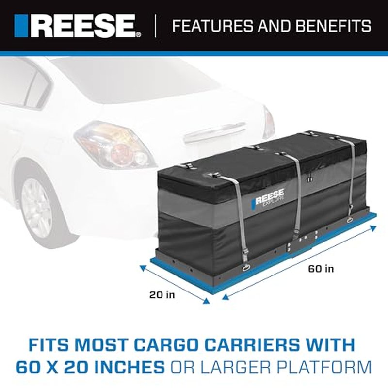 Reese Explore 63604 Amigo Hitch Mount Cargo Carrier Bag, 59 Inch x 18.5 Inch x 24 Inch, Rainproof, Fit On A Most Full-Size Hitch Mounted Cargo Carriers.