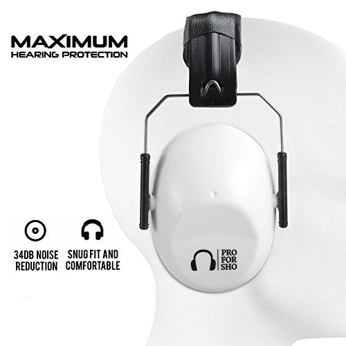 Pro For Sho 34dB Shooting Ear Protection - Special Designed Ear Muffs Lighter Weight & Maximum Hearing Protection - Standard Size, White