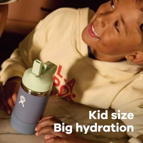 Hydro Flask Kids Water Bottle for School - Stainless Steel and Insulated with Straw Cap - 12 Oz in Seaspray Blue