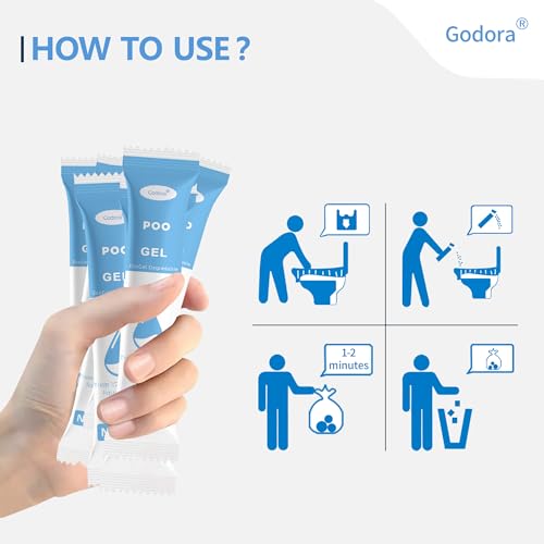 Godora 30 Packs ECO-Friendly Toilet Poo Gel Powder, Portable & Fast-Absorbing Camping Toilet Chemicals, Rapidly Biodegradable Eco Poo Gel for Portable Toilet, Outdoor Portable Bedpans & Emergencies