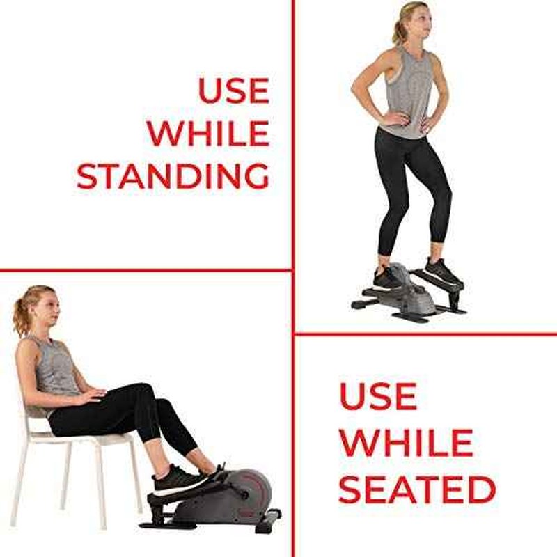 Sunny Health & Fitness 2-in-1 Sit/Stand Mini Elliptical Machine, Portable Under Desk Peddler Exerciser for Senior Home Workout, Optional Free Sunnyfit App Bluetooth Link, Handlebars or Resistance Band