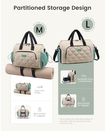 LOVEVOOK Medium Gym Bag with Large Water Bottle Pocket - Green & White