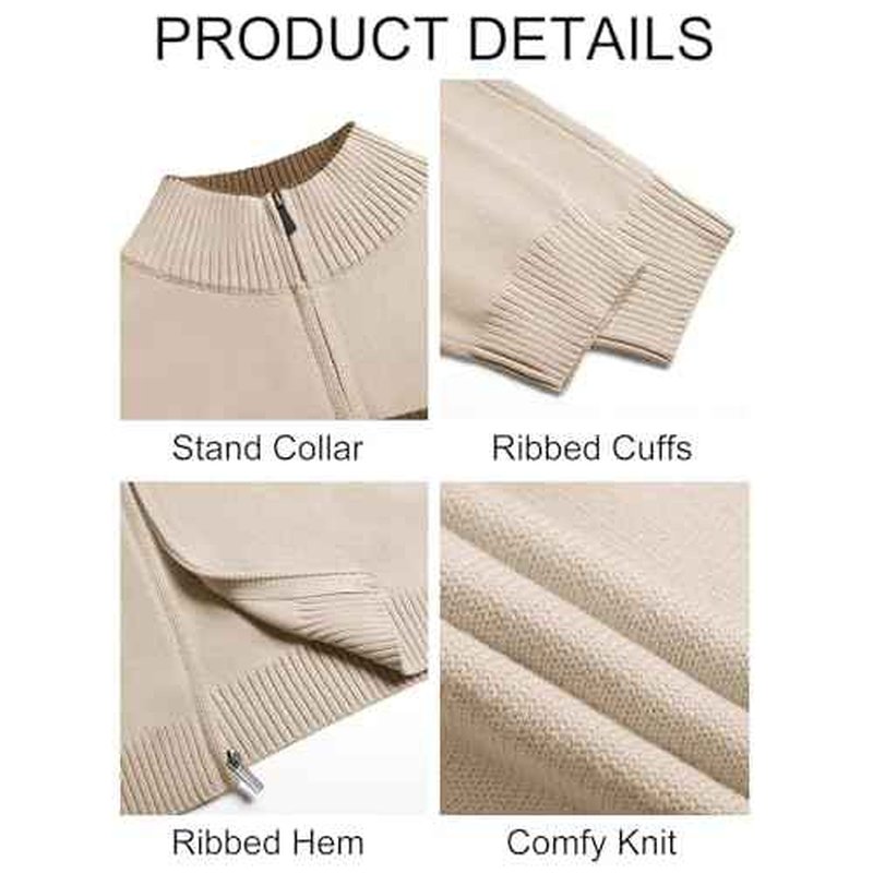 Runcati Mens Full Zip Cardigan Sweater Casual Knit Stand Collar Cardigan Slim Fit Color Block Fall Winter Sweaters