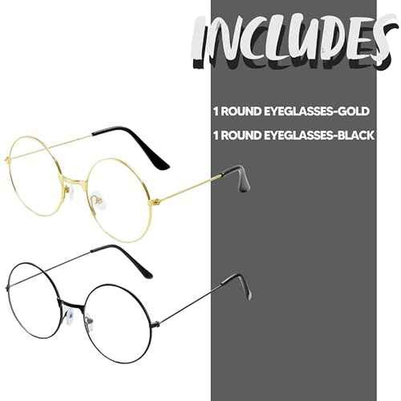 Spooktacular Creations 2PCS Halloween Fake Wizard Glasses, Old Men Wire Round Glasses Toys, Costume Eyeglasses for Women Men Party Dress Up Accessories Prop Black