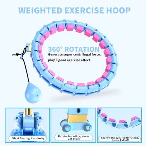 65 Inch Adjustable Weighted Hula Detachable Hoop for Adults Weight Loss, Plus Size Quiet Infinity Fitness Hoop with 32 Links, Non-Drop Funny Smart Exercise Hoops for Women and Beginners