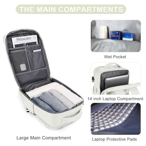 coofay Large Travel Backpack For Women Men Airline Approved Carry On Bags For Airplanes Underseat Luggage Backpack For Traveling On Airplane Personal Item Travel Bag For Airlines White