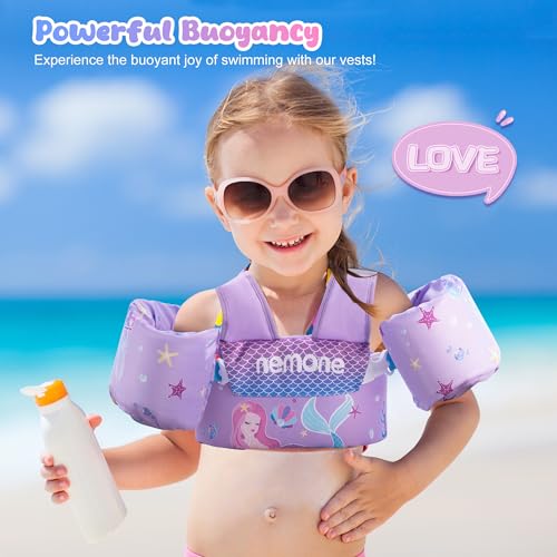 NEMONE Toddler Swim Vest for 20-60 lbs Kids Floaties Swim Jacket with Arm Water Wings for Girls Boys 2 3 4 5 6 7 Years Old Sea Beach Pool