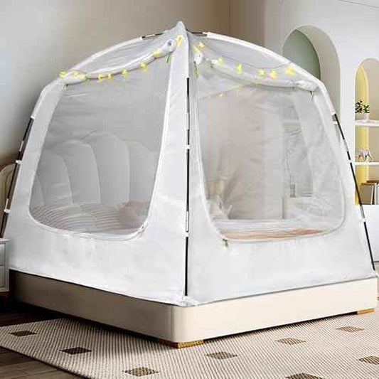 RIYDH Bed Tent Bed Canopy Full Size for Kid and Adults 100% Breathable Tents 4 Doors 80% Blackout - Indoor Portable Sleeping Tents Privacy Large Space with String Light