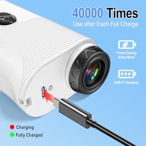HESAIN White Golf Rangefinder with Slope, 1200 Yards, 7X Magnification, Rechargeable, Flag Lock & Magnetic Attachment