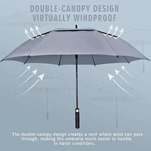 ZOMAKE Large Golf Umbrella 62 Inch - Double Canopy Vented Golf Umbrellas for Rain Windproof Automatic Open Golf Push Cart Umbrella Oversize Stick Umbrellas for Men Women(Grey)