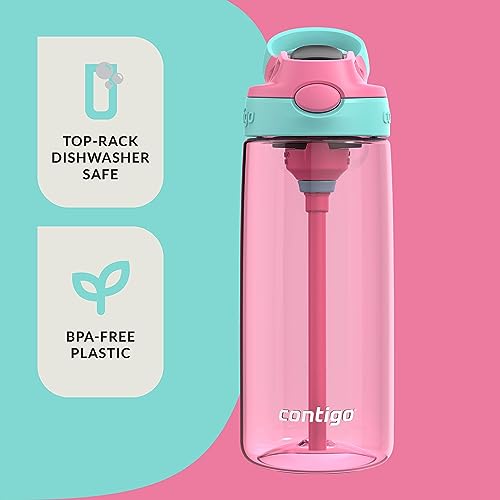 Contigo Aubrey Kids 20oz Cleanable Water Bottle with Silicone Straw, Spill-Proof Lid, Eggplant - Dishwasher Safe and Ideal for Everyday Use