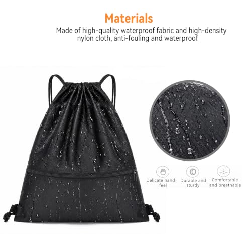 Arae Small Water Resistant Drawstring Backpack Bag - Black Gym Sack
