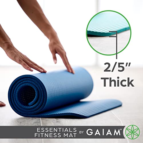 Gaiam Essentials Thick Yoga Mat Fitness & Exercise Mat with Easy-Cinch Carrier Strap, Grey, 72"L X 24"W X 2/5 Inch Thick, 10mm