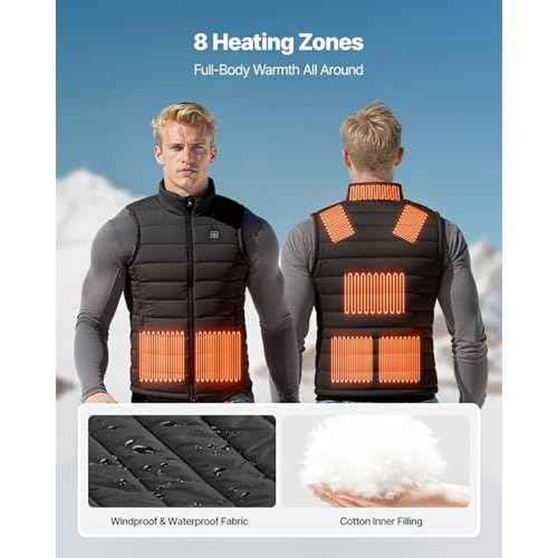 VEVOR Heated Vest,Men Electric Heating with Battery Pack,Lightweight Rechargeable Winter-Jacket with 3 Levels