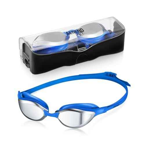 Aegend Adult Swim Goggles,Anti-Fog Mirrored Swimming Goggles for Competition,No Leak,UV Protection,Adjustable Comfortable Fit