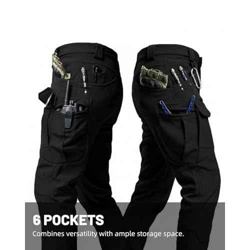 Men's Tactical Pants Stretch Waterproof Fabric Durable Cargo Pants for Hiking Casual Work Multi Pockets (No Belt)