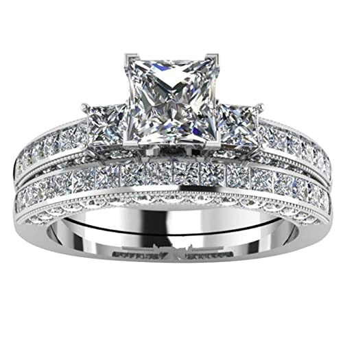 Wedding Rings Set for Him and Her Couples Rings Square Cut Diamond Promise Rings Sterling Silver Cubic Zirconia Rings