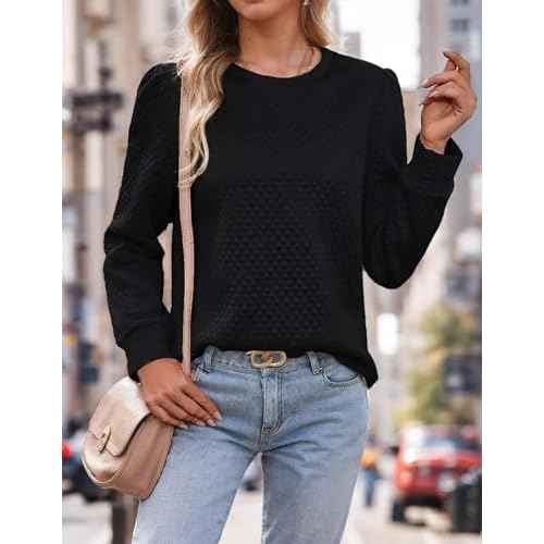 Women Long Puff Sleeve Sweatshirt 2025 Fall Fashion Sweater Lightweight Knit Twist Texture Tops