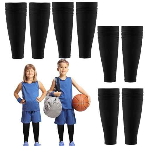 Tarpop 4 Pairs Kid Soccer Calf Sleeves Youth Leg Sleeves for Football Compression Protection Calf and Shin Support(Black)