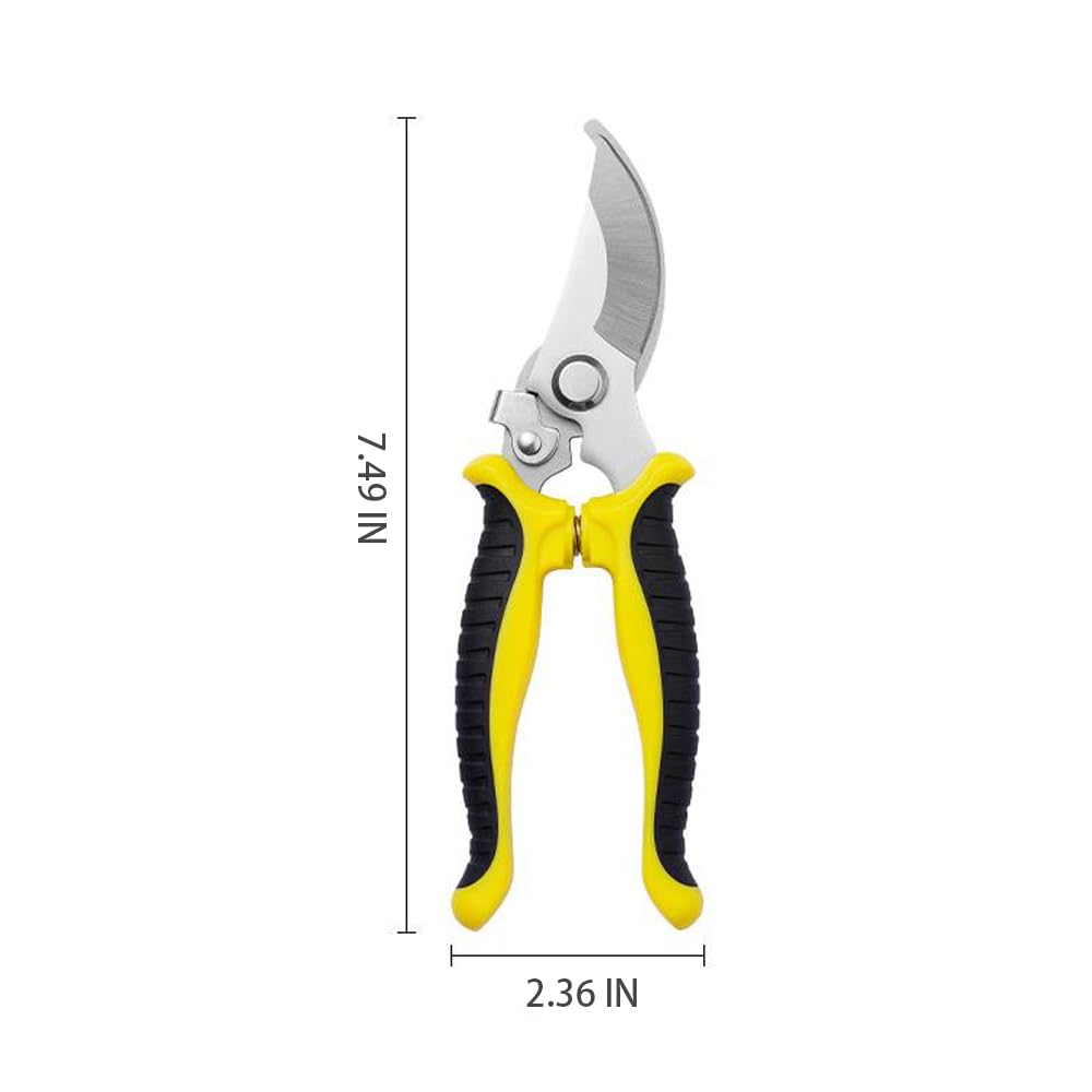7.5" Garden Shears Professional Stainless Steel Pruning Shears for Gardening, Sharp Handheld Heavy Duty Garden Hedge Clippers/Scissors Pruners Tools - Yellow