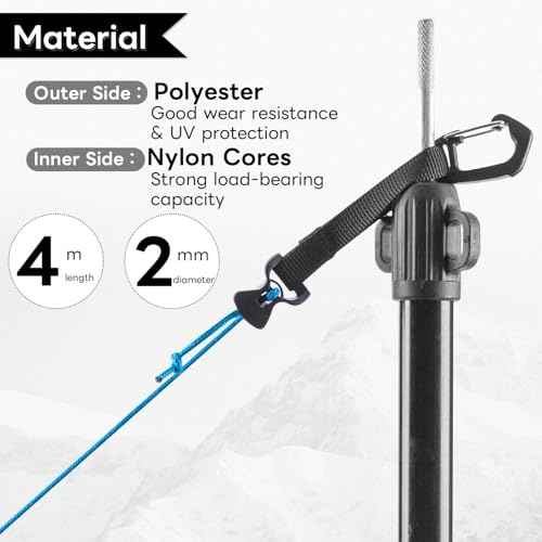 4 Pack Guy Lines-Ultralight Tent Cords with Locking Carabiner Clip, 2mm 100% Nylon Guylines Ropes for Outdoor Camping Tent Tarp,Climbing,Hiking Backpacking (Orange, 4M)