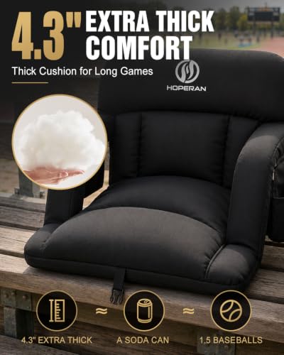 HOPERAN Deep Black 21in Heated Stadium Seat for Bleachers, Extra Thick Back Support