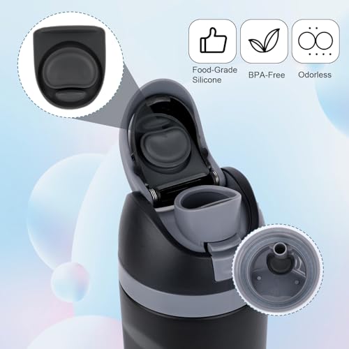 11pcs Replacement Kit for Owala, Water Bottle Parts Accessories Including 3 Silicone Stoppers Lid Top Cover Cap Insert Rubber Seal Gaskets 1 Cleaning Brush 3 Straws and Cutting Tool