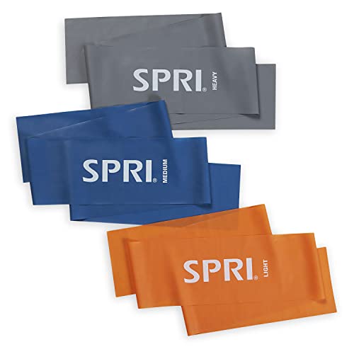 SPRI Flat Bands 3-Pack - Resistance Band Kit Set with 3 Levels of Resistance - Exercise Bands for Strength Training, Flexibility, & Body Workout - Versatile Fitness Tool - Light, Medium, and Heavy