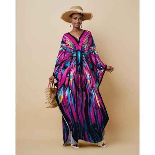 Bsubseach Kaftan Dresses for Women Floral Print Caftans Bathing Suit Cover Ups Plus Size Long Beach Coverup Dress