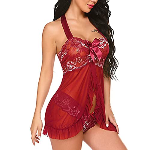 Generic lingerie for women sexy naughtyLace Lingerie for Women Front Closure for Sex Babyboll for Sex Naughty See Through Teddy Pajamas Cute Honeymoon Nightwear, 3X-Large, 8#red