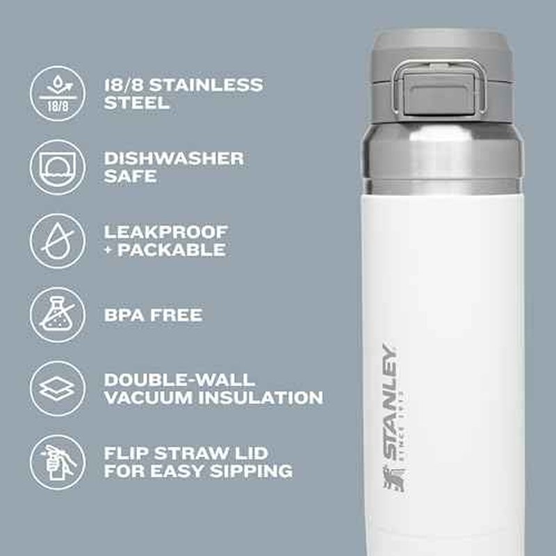 Stanley Quick Flip GO Water Bottle 36 oz | Push Button Lid | Leakproof and Packable for Travel and Sports | Insulated Stainless Steel | BPA-Free | Rose Quartz