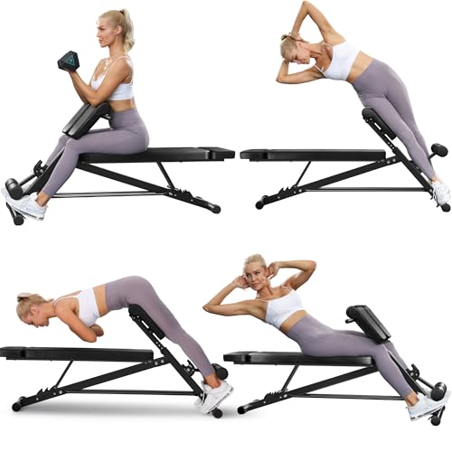 BODY RHYTHM Adjustable Weight Bench, Foldable Roman Chair for Full Body Workout, Sit up bench, Hyper Back Extension, Incline, Flat & Decline Bench (black)