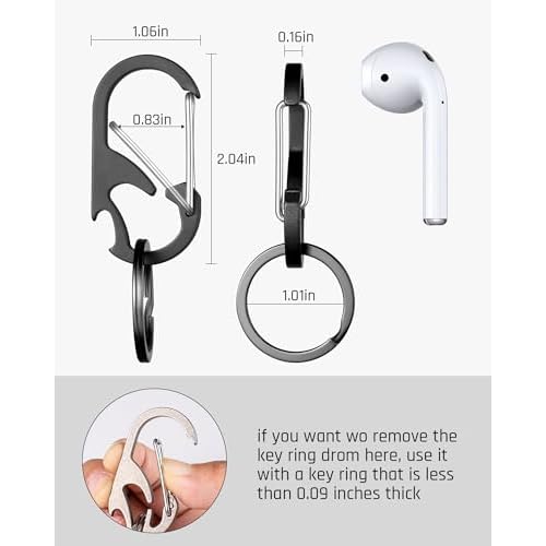 TISUR Titanium Carabiner Keychain Clip, Anti-Lost Key Ring Holder, Self-Locking Metal Gate Clip Key Chain Bottle Opener for Men Women