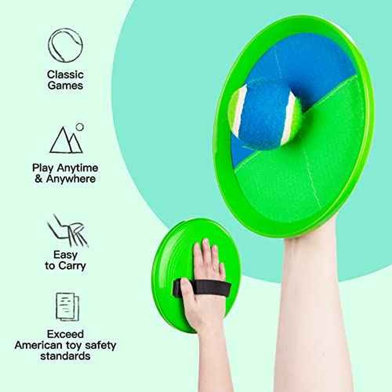 EVERICH Upgraded Toss and Catch Ball Game Set - Indoor and Outdoor Games for Kids 3-12, Beach Sand Pool Water Toy Includes 4 Paddles 4 Sticky Balls, Great Birthday Easter Gifts for Boys Girls